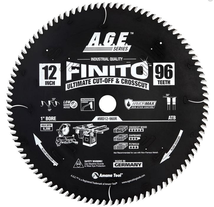 A.G.E. Series - 12" x 96 Tooth - Finito Ultimate Cut-Off & Crosscut (Non-Stick Coated)