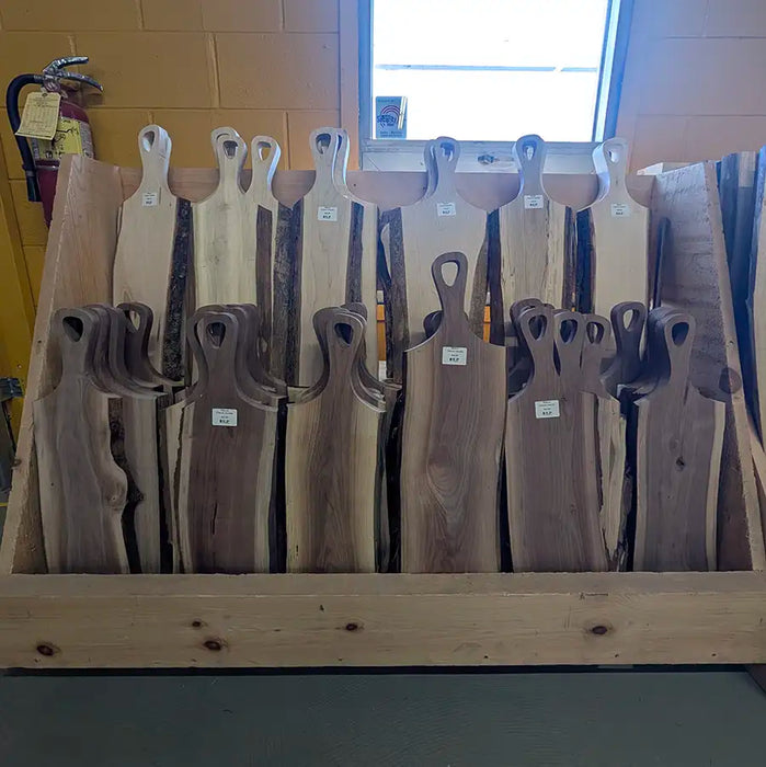 Maple, and Walnut charcuterie boards live edge with classic handle