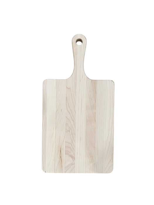 Wooden cutting board with a handle on a white background
