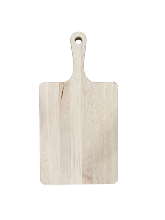 Wooden cutting board with a handle on a white background
