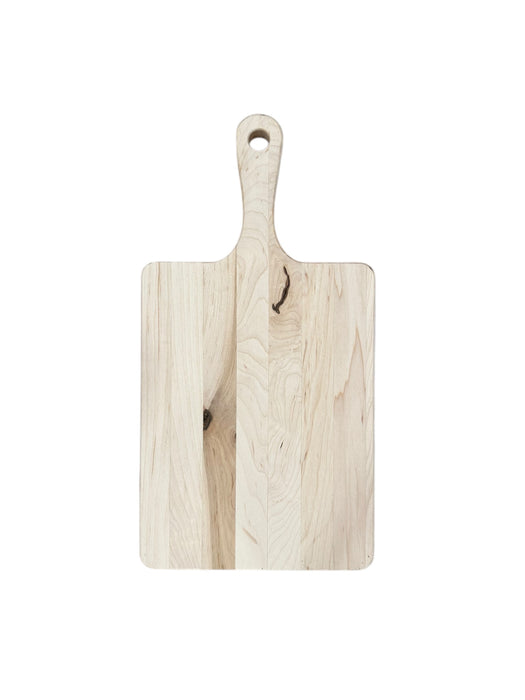 Wooden cutting board with a handle on a white background