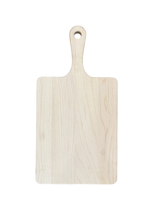 Wooden cutting board with a handle on a white background