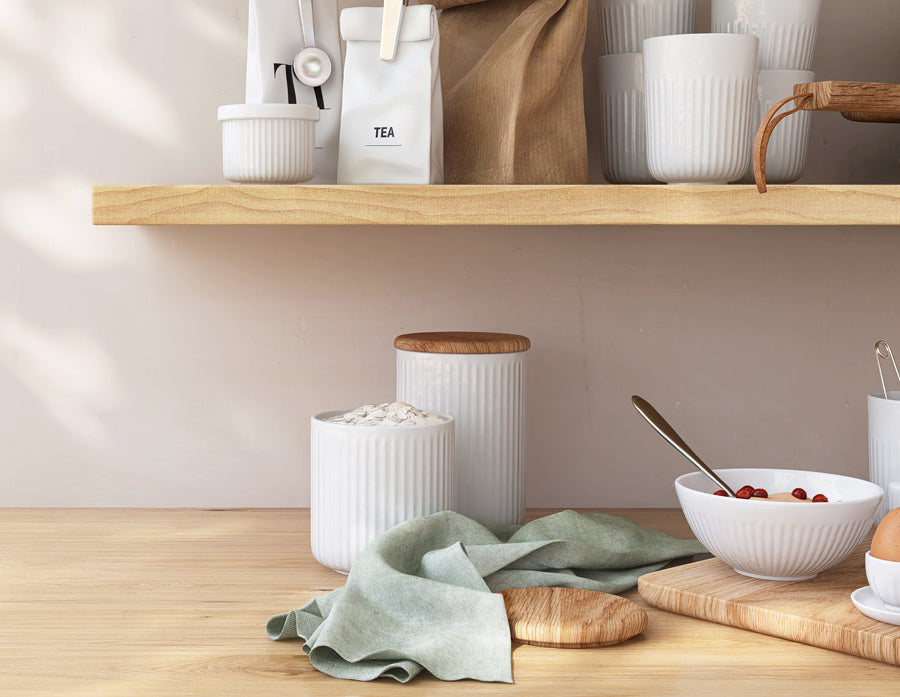 Maple shelves in a kitchen