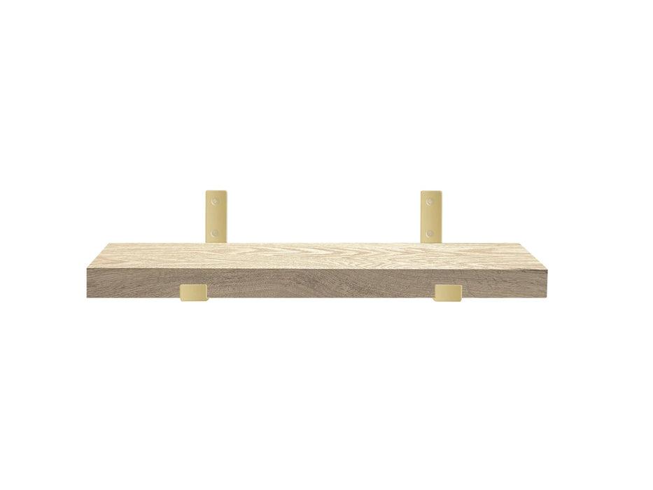 Red Oak shelf with gold brackets