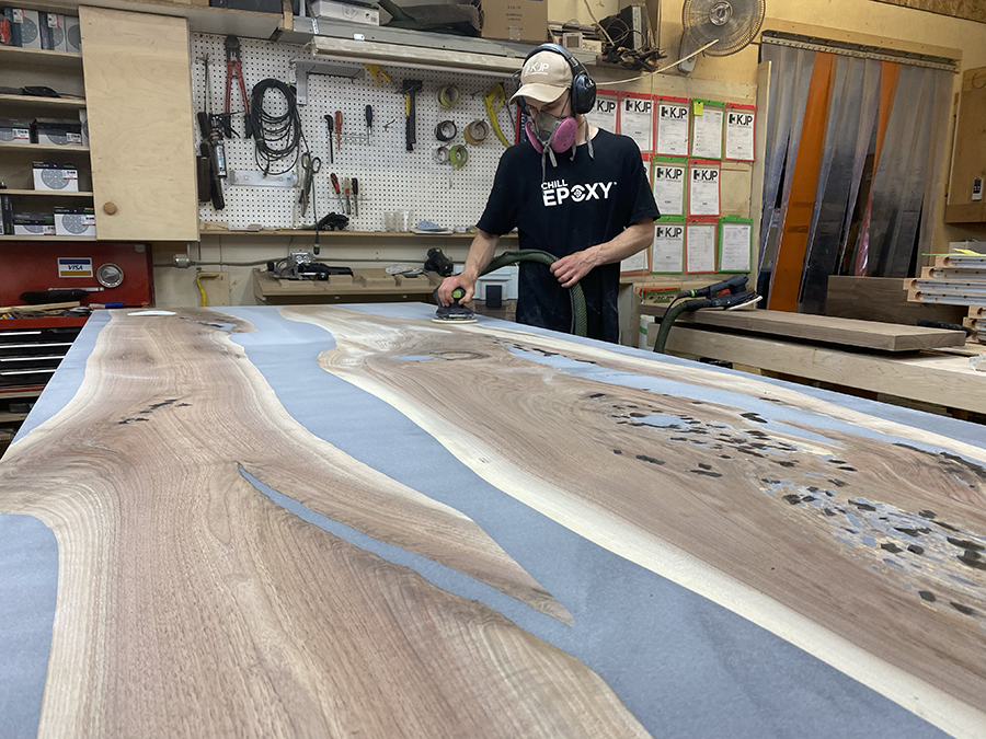 Sanding a river table