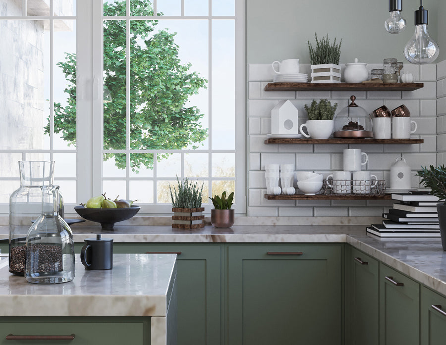 Walnut kitchen shelves