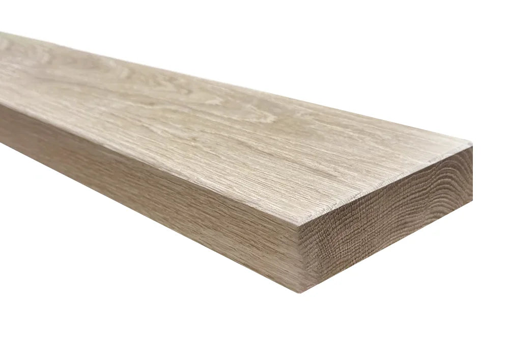 close up of a white oak floating shelf