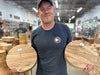 Jeffrey holding 2 zebrawood platter blanks